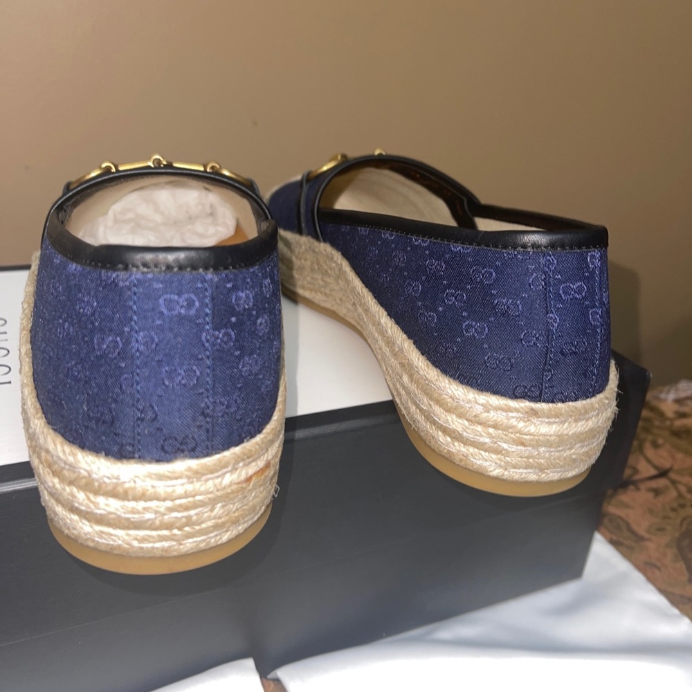Gucci London Blue GG  Mignon Soft Canvas Horsebit Flat Espadrilles Men Sz 11 NIB - Picture 6 of 15